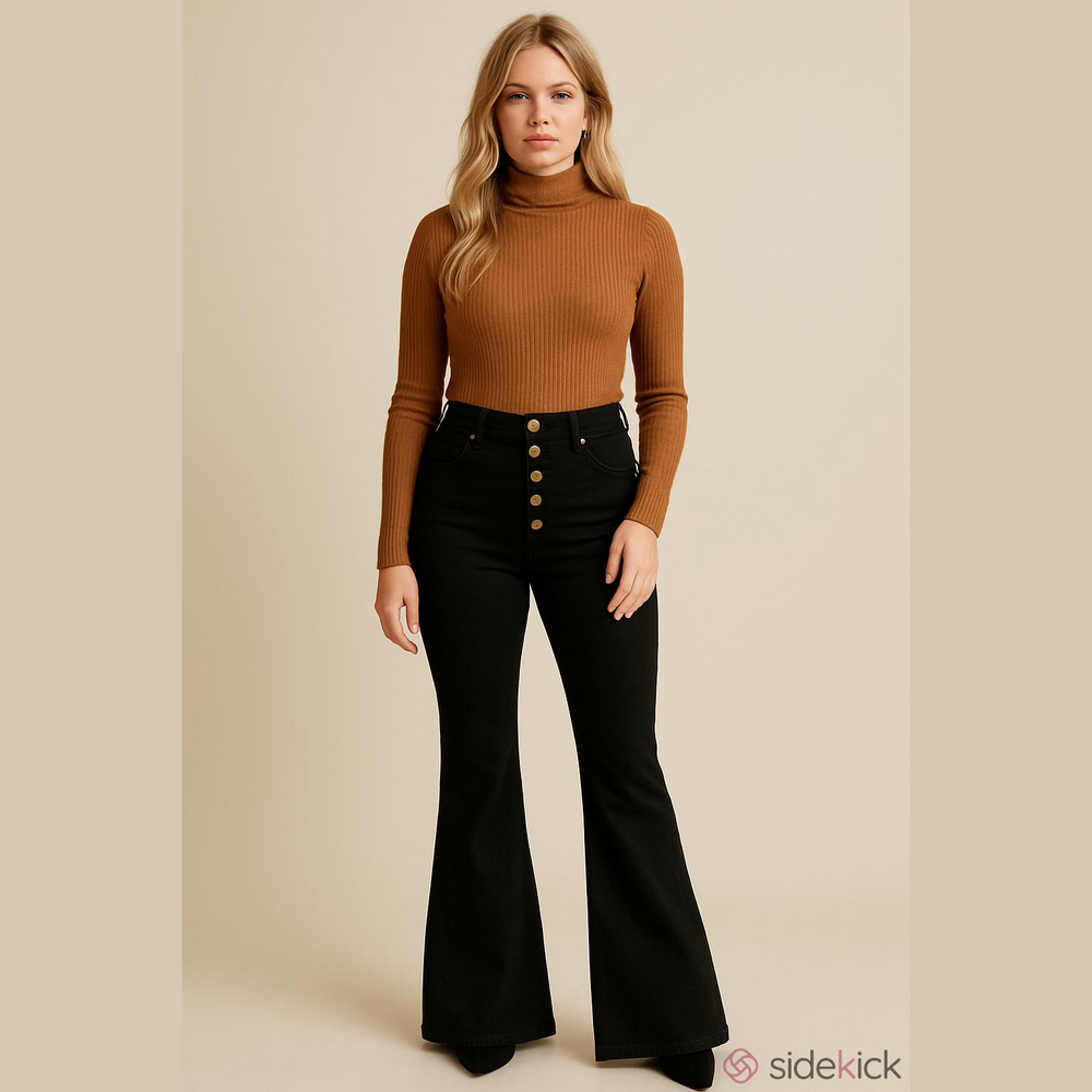 ModCloth Flare Button Up Jeans Size Large Black